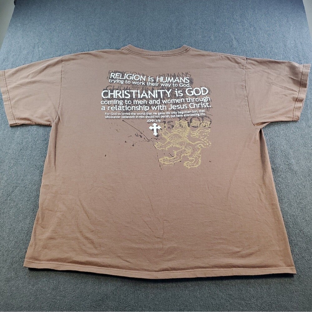 Vintage Delta Christianity Is Not A Religion T-Shirt Men's 2XL Brown